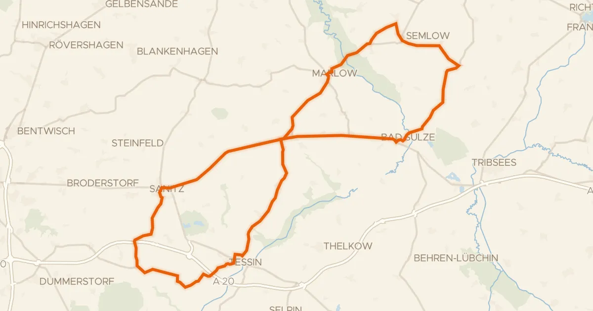 Map of the cycling route Rondje Schloss Semlow en Unteres Recknitztal
