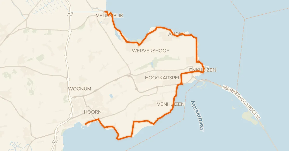 Map of the cycling route LF Zuiderzeeroute - 02 - Hoorn - Medemblik