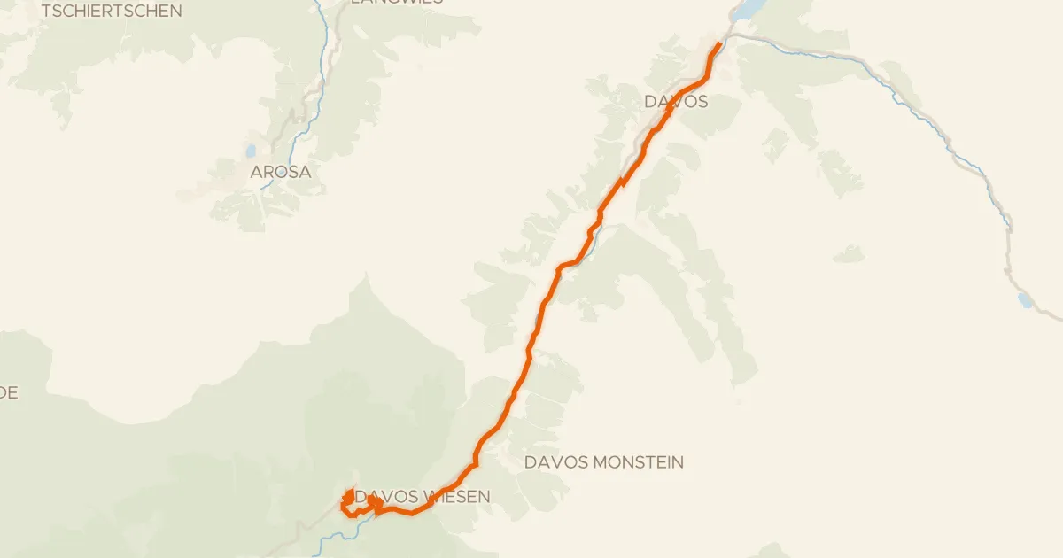 Kaart van de fietsroute Davos