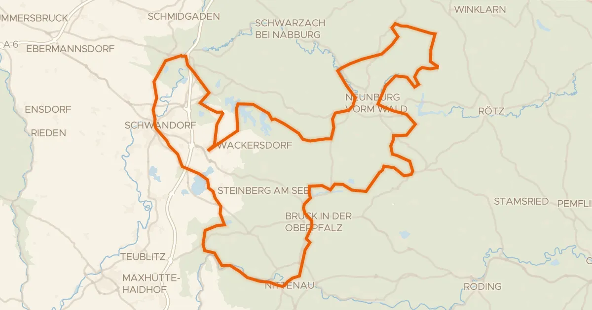 Kaart van de fietsroute Radroute Oberpfälzer Seenland Rundweg