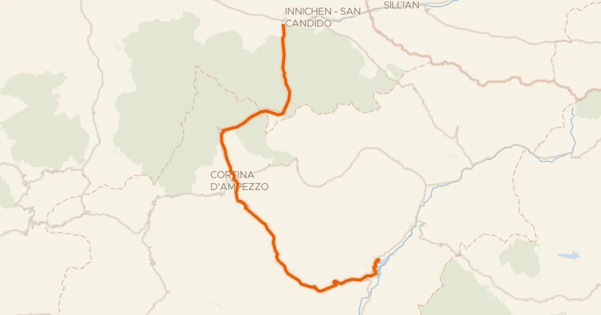 Map of the cycling route E1 - La Lunga Via delle Dolomiti