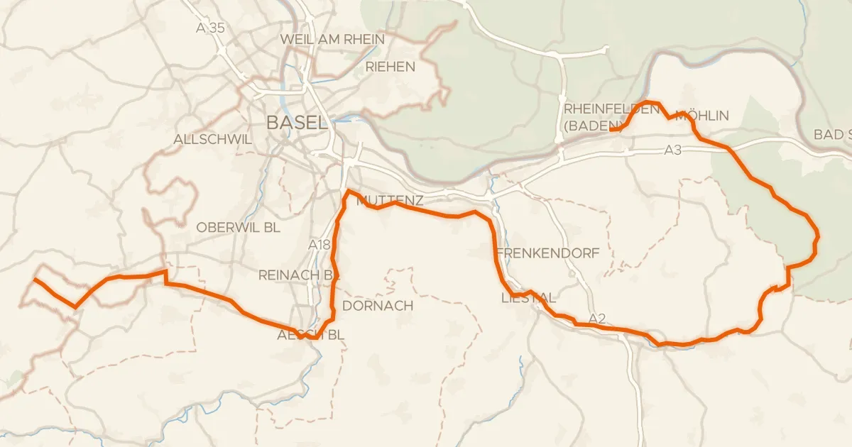 Kaart van de fietsroute Dreiland-Radweg (schweizer Abschnitt)