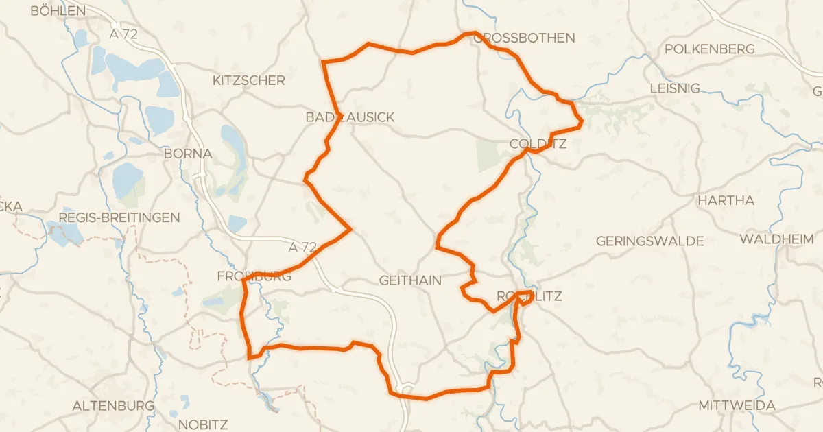 Kaart van de fietsroute Rondje langs Schloss Rochlitz en Burg Gnandstein