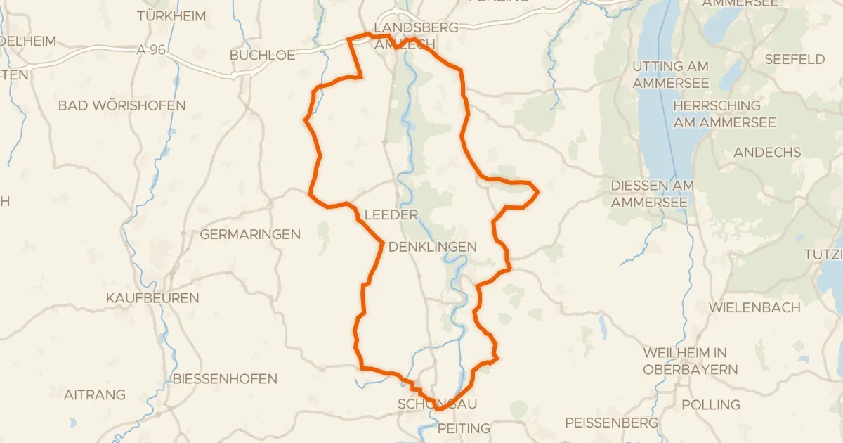 Kaart van de fietsroute Rondje Schloss Waal en Lech