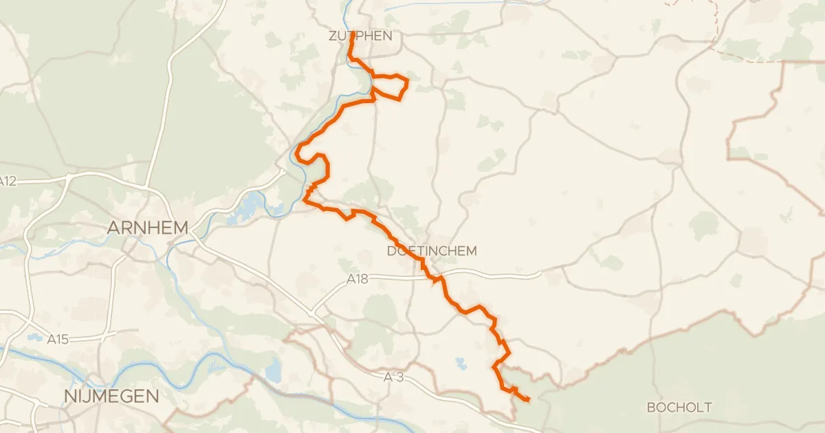 Kaart van de fietsroute IJssel-Route