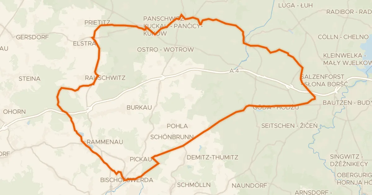 Kaart van de fietsroute Rondje Barockschloss Rammenau en Wesenitz