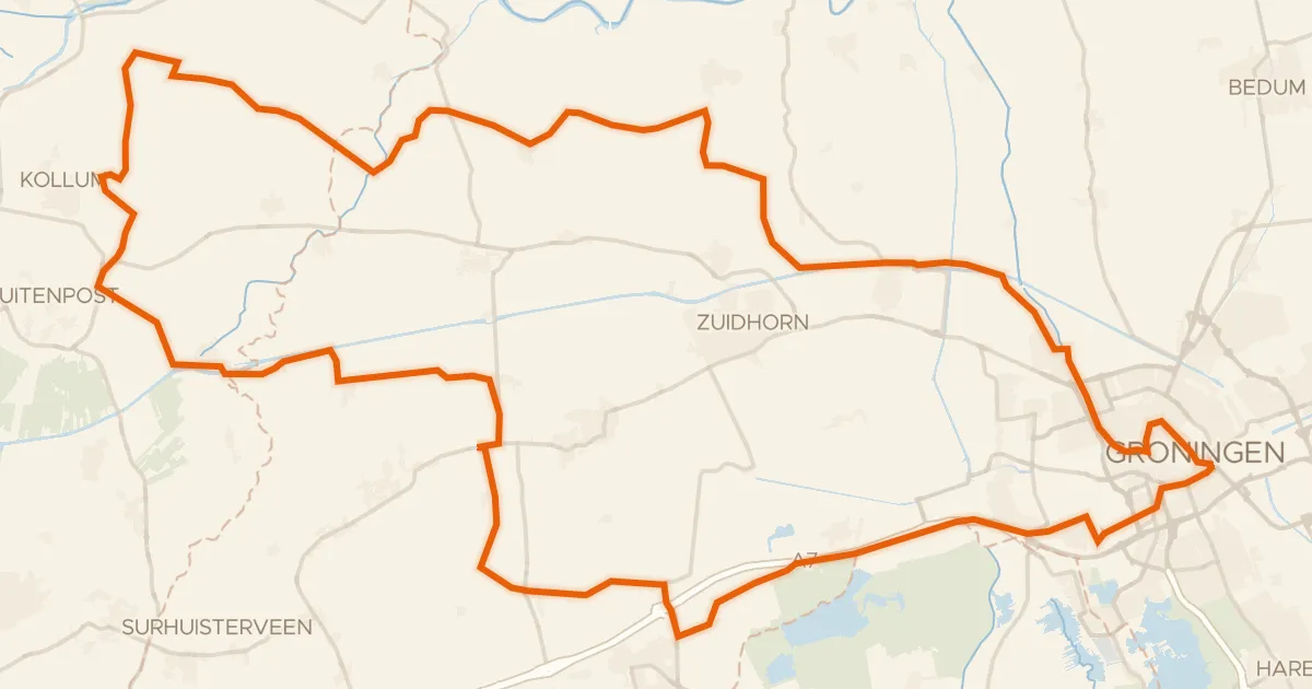 Kaart van de fietsroute Rondje Piloersemaborg en Martinitoren