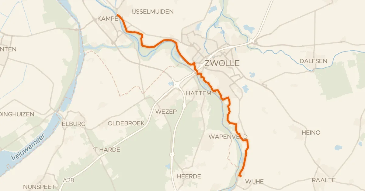 Map of the cycling route Hanzeroute - 01 - Kampen - Wijhe