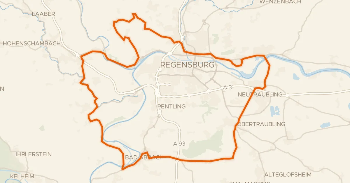 Kaart van de fietsroute Rondje Burg Abbach en Burgruine Donaustauf
