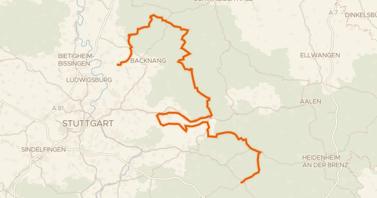 Kaart van de fietsroute E-Bike-Region Stuttgart (Nordost)