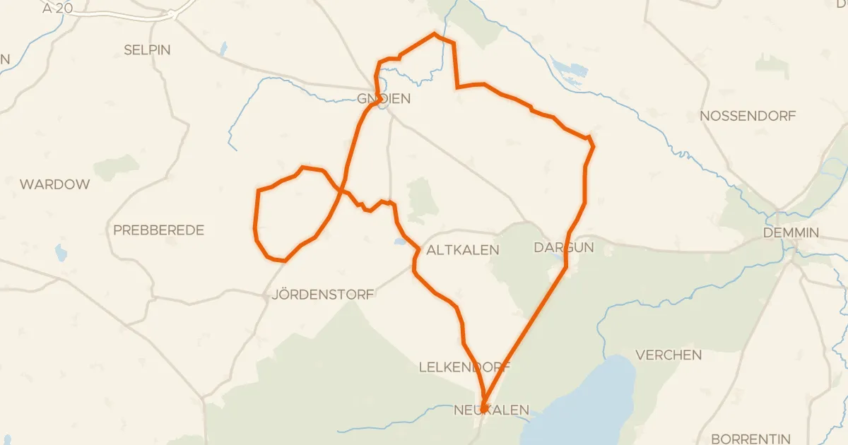Map of the cycling route Rondje Schloss Dargun en Klostersee