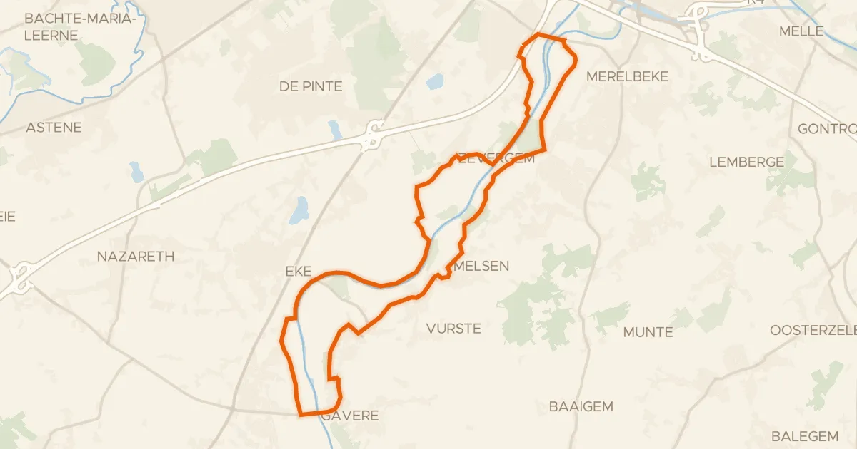 Kaart van de fietsroute Scheldevalleiroute 1