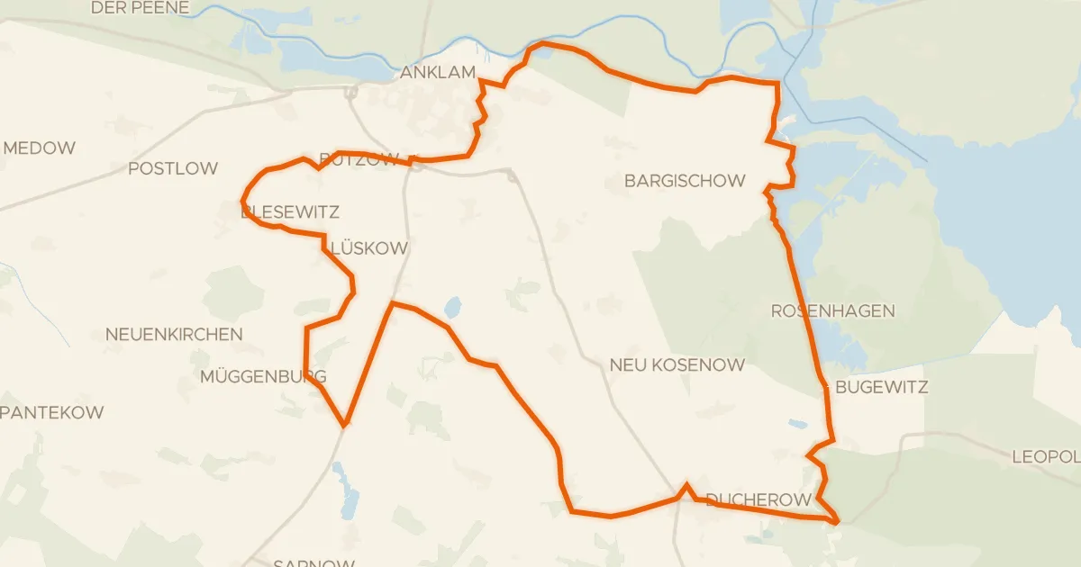 Kaart van de fietsroute Rondje Gutshaus Dargibell en Anklamer Stadtbruch