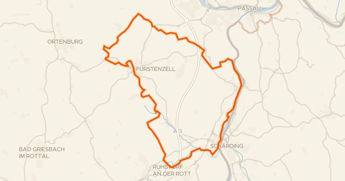 Kaart van de fietsroute Rondje langs de Inn en de Rott