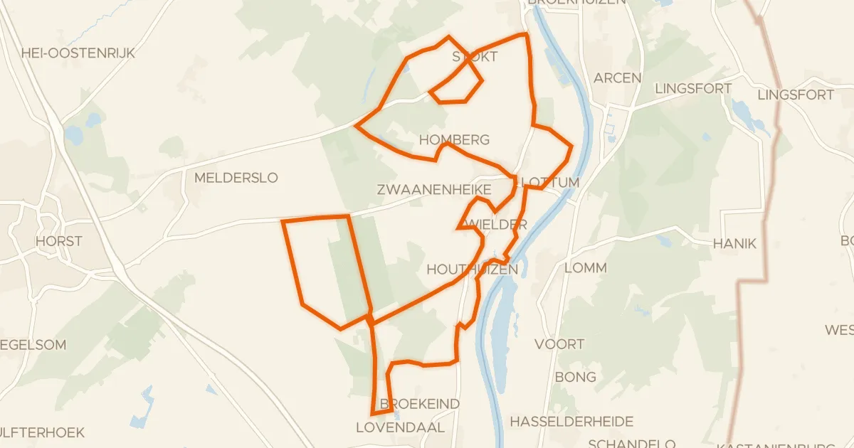 Map of the cycling route Rozenfietsroute Lottum