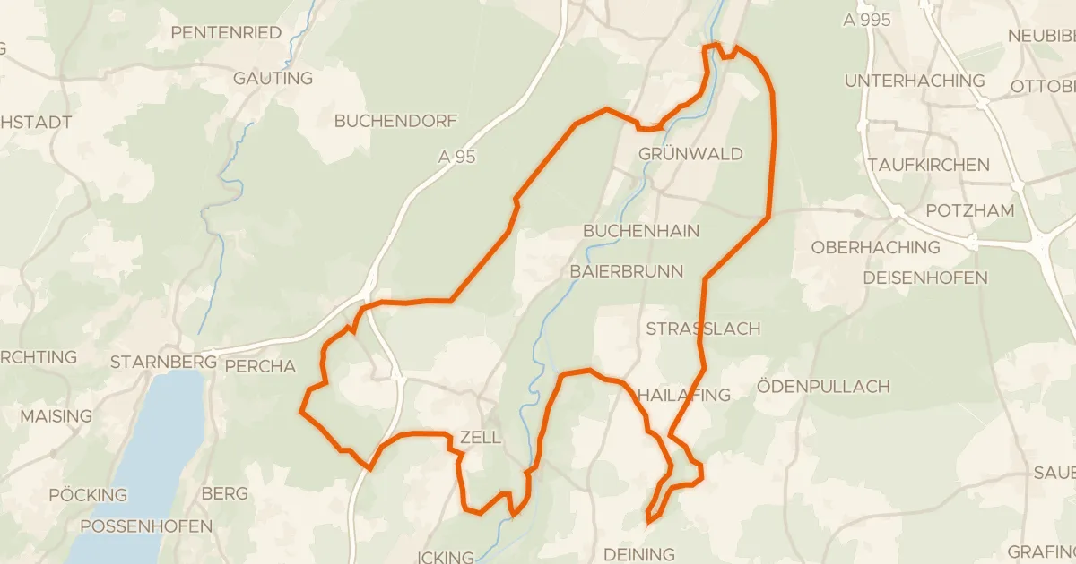 Map of the cycling route Rondje Burg Schwaneck en Isarauen