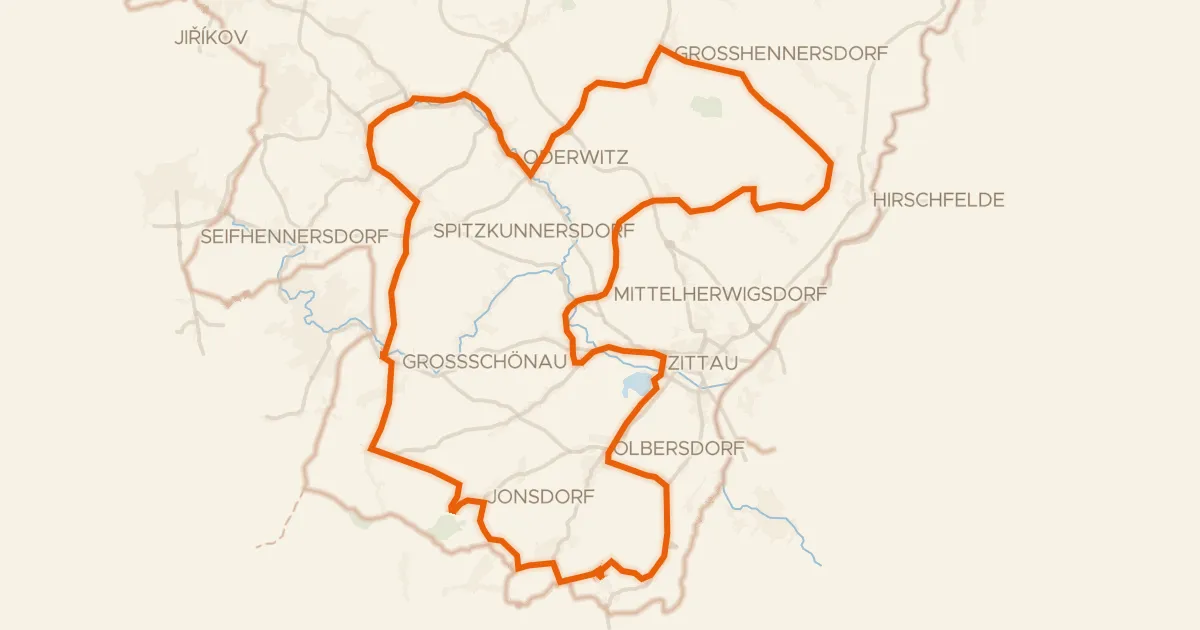 Kaart van de fietsroute Rondje Jonsdorfer Felsenstadt en Mandau