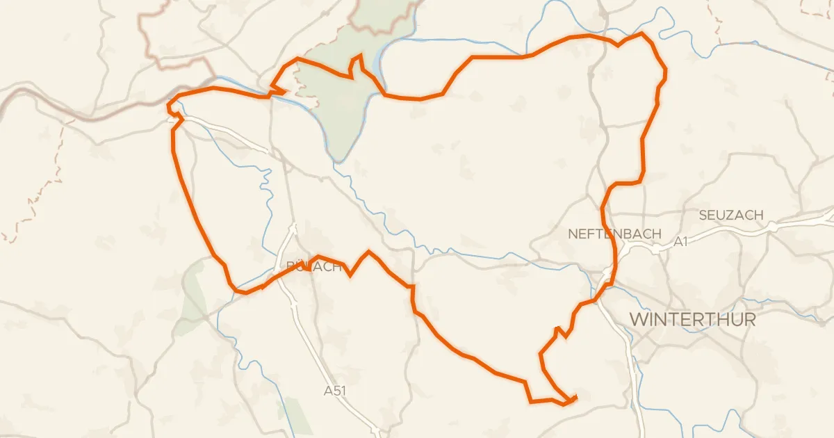 Kaart van de fietsroute Heuvels langs de Töss naar Andelfingen