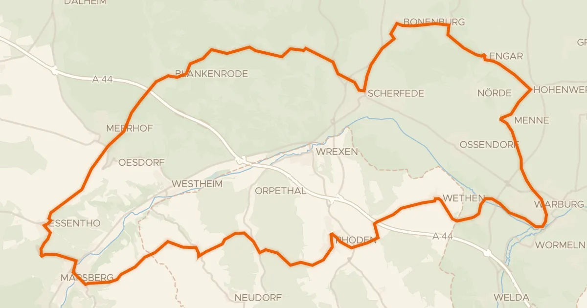Map of the cycling route Rondje Schloss Rhoden en Eilsbusch bei Wethen
