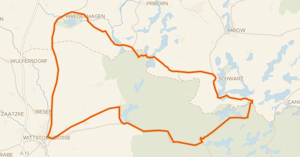 Map of the cycling route Rondje Burg Wredenhagen en Mönchsee