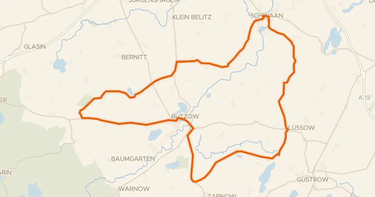 Kaart van de fietsroute Rondje Hohe Burg und Schwarzer See en Schloss Bützow