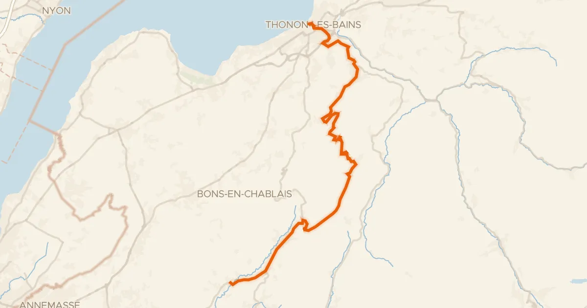 Kaart van de fietsroute P'tites Routes du Soleil, étape 1, Thonon-les-Bains / Boëge