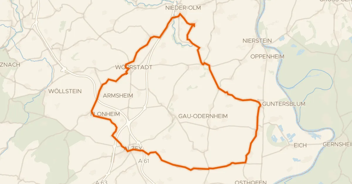 Kaart van de fietsroute Rondje Alzeyer Schloss en Selz