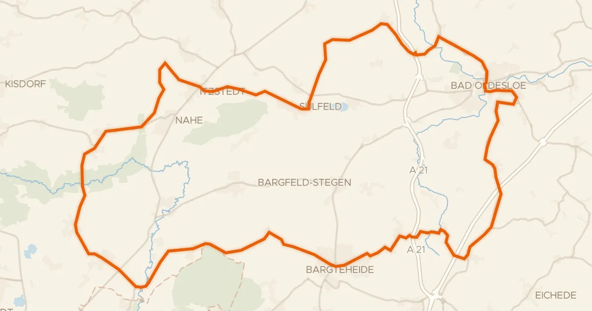 Kaart van de fietsroute Rondje langs de Beste en het Nienwohlder Moor
