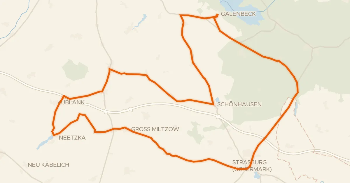 Kaart van de fietsroute Rondje Gutshaus Galenbeck en Galenbecker See