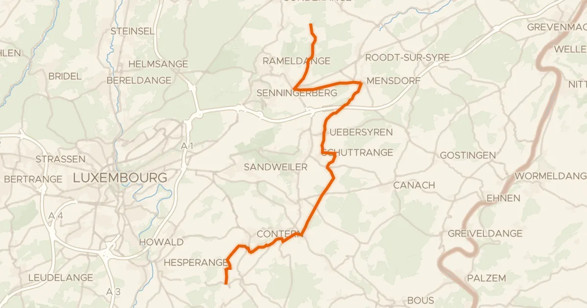 Map of the cycling route Vëloswee Ieweschte Syrdall