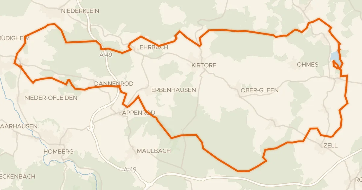 Kaart van de fietsroute Rondje Burg Lehrbach en Antrifttalsperre bei Angenrod