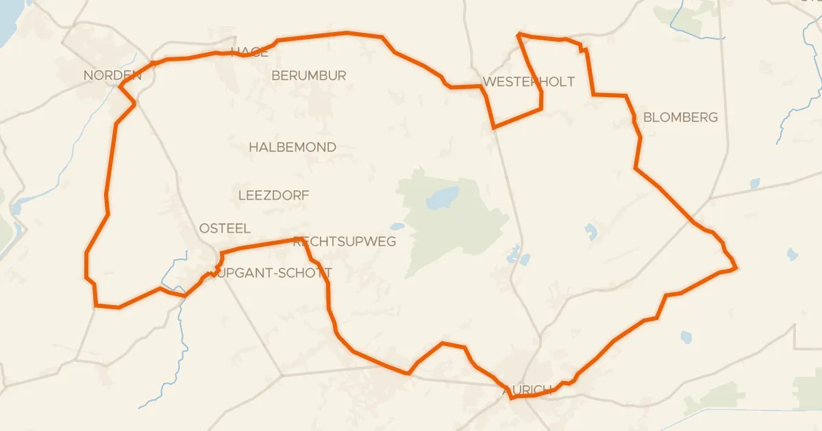Kaart van de fietsroute Rondje langs Burg Berum en Schloss Lütetsburg