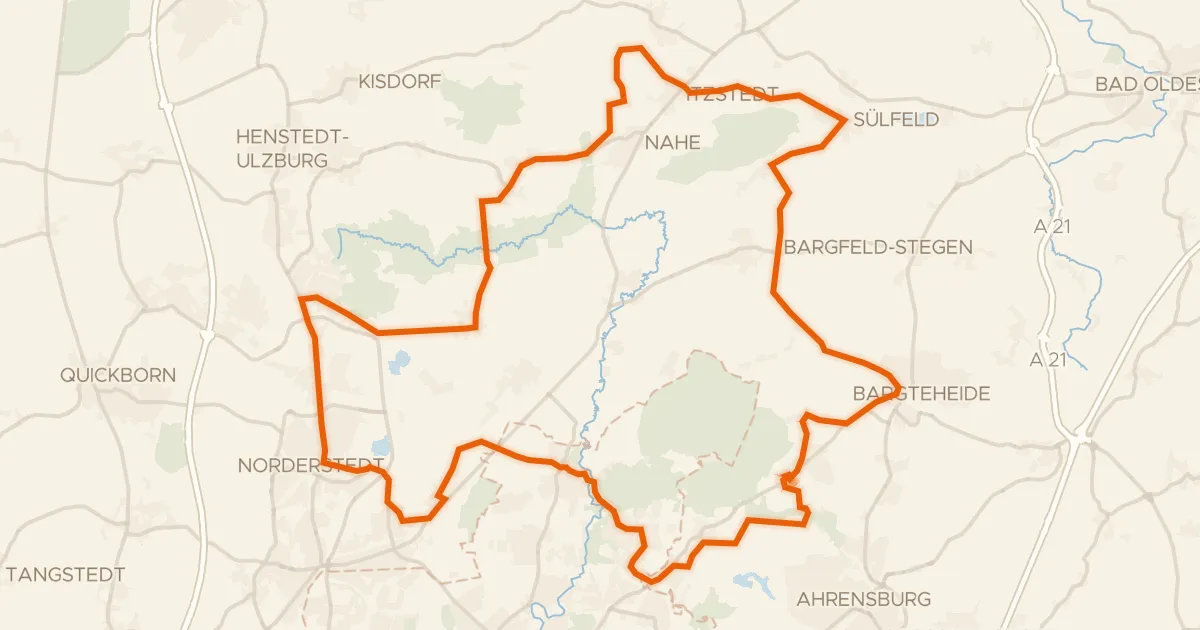 Kaart van de fietsroute Rondje Herrenhaus Jersbek en Wohldorfer Wald