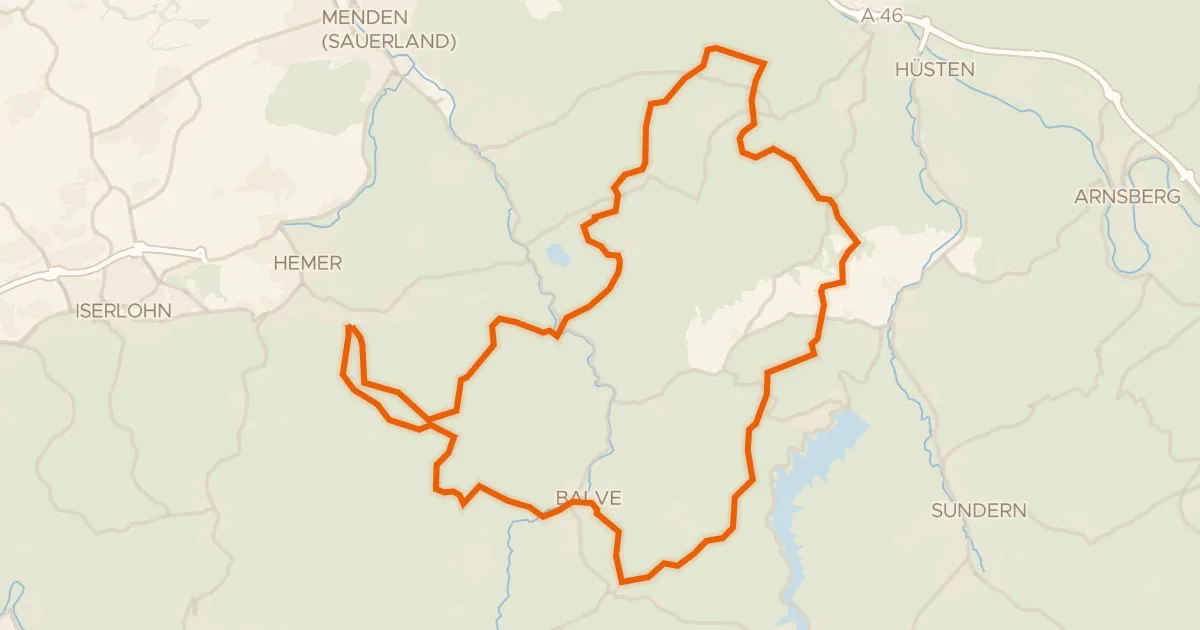 Kaart van de fietsroute Rondje Katenberg en Hönnetal