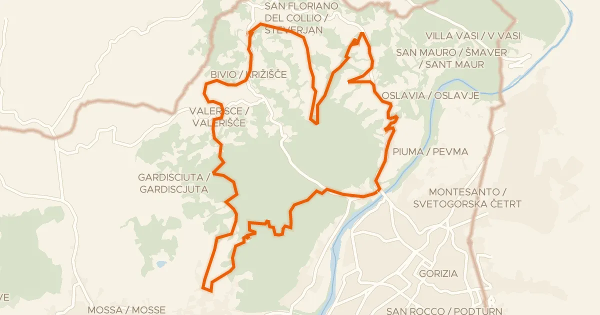Kaart van de fietsroute Monte Calvario-Podgora e del Collio Goriziano