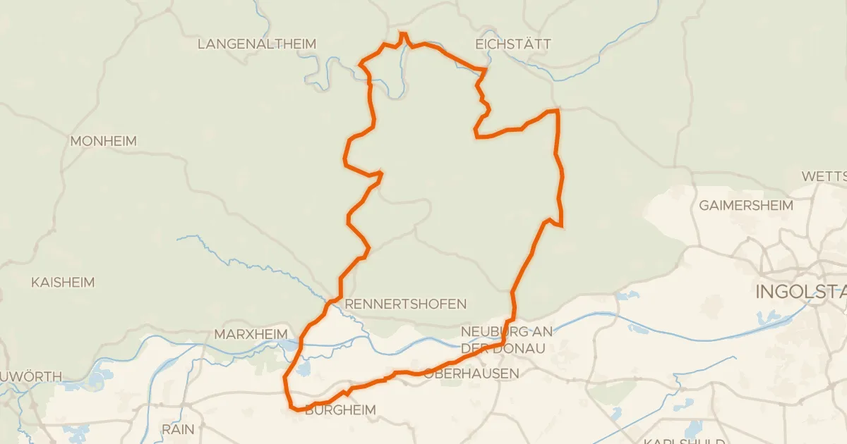 Map of the cycling route Rondje Burg Wellheim en Mauerner Höhlen