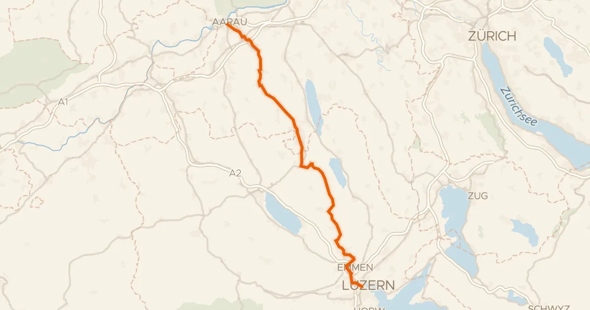 Kaart van de fietsroute Wynental-Route
