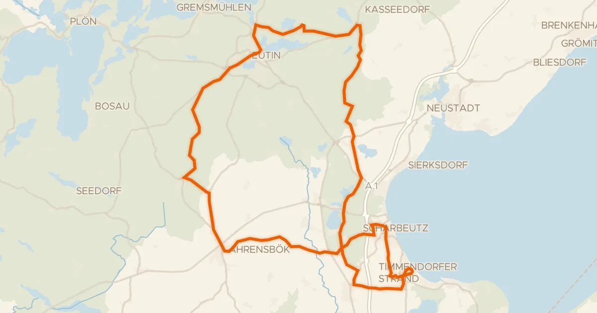 Kaart van de fietsroute Rondje Moder Grau en Pönitzer Seengebiet