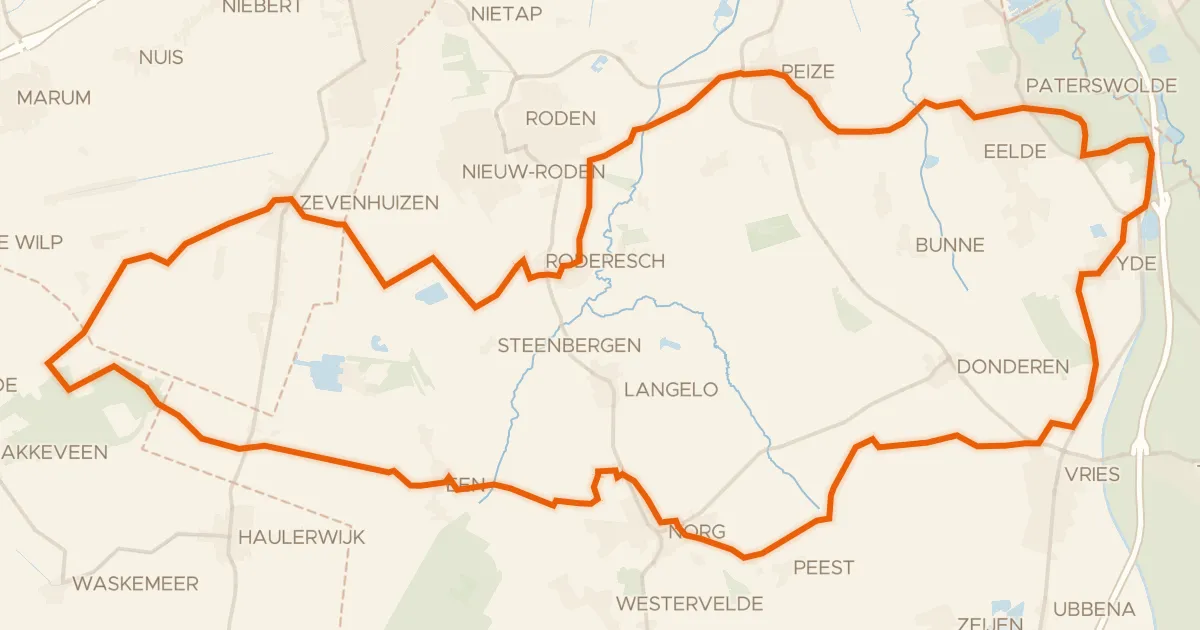 Map of the cycling route Rondje Mensinge en De Duinen