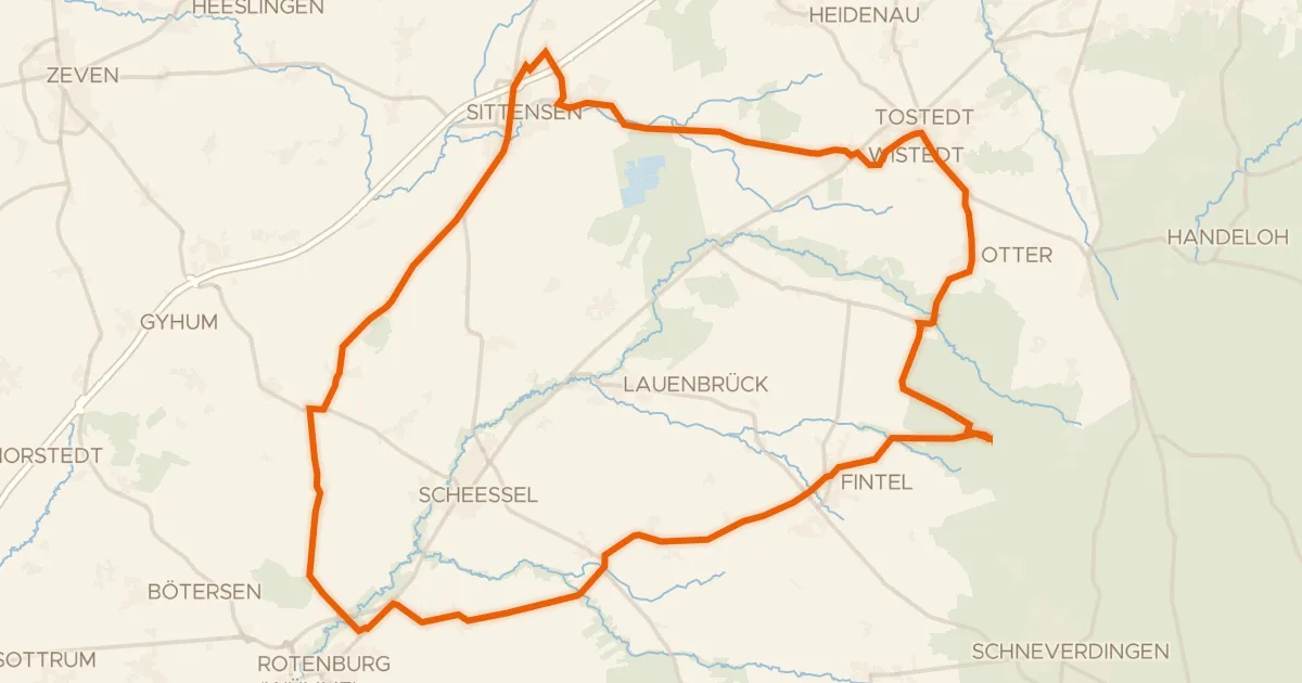 Kaart van de fietsroute Rondje Otterkreisel en Tister Bauernmoor