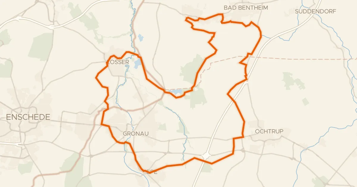 Kaart van de fietsroute Rondje Lukasmühle en Gildehauser Venn