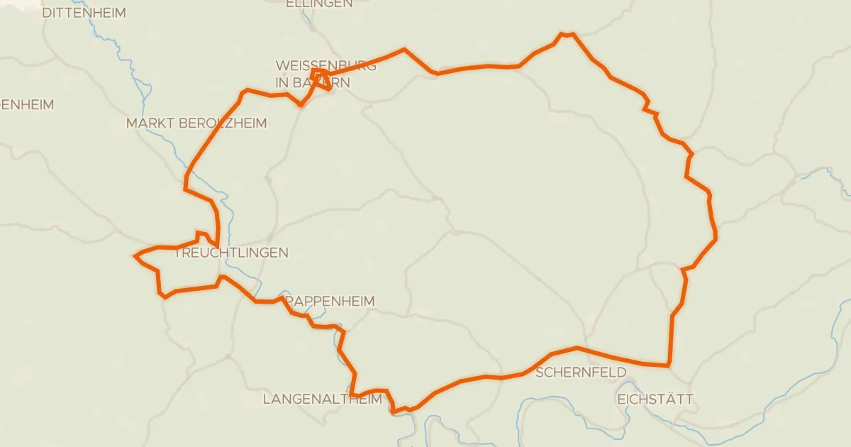 Kaart van de fietsroute Rondje Burgruine Treuchtlingen en Schloss Titting