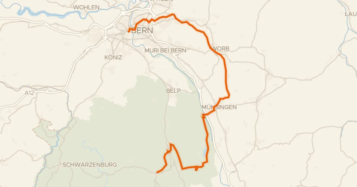 Kaart van de fietsroute Bern-Süd-Route