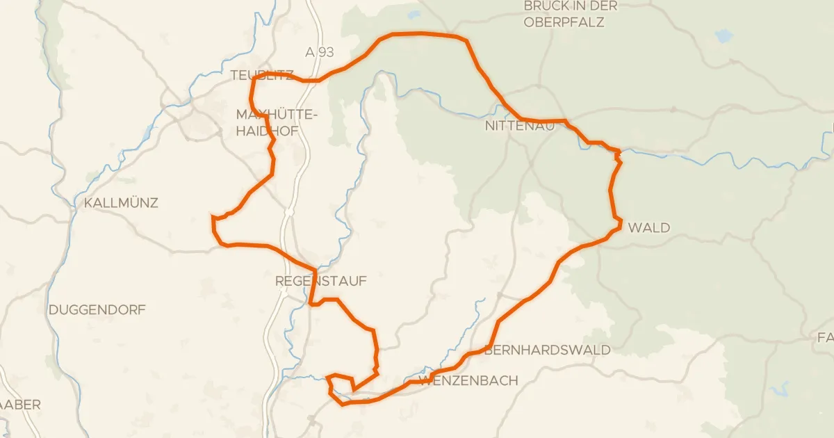 Map of the cycling route Rondje Schloß Pirkensee en Regen