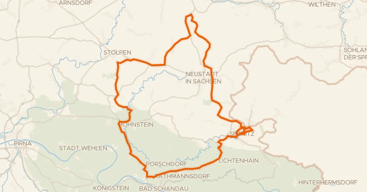Kaart van de fietsroute Rondje Schloss Langburkersdorf en Polenz