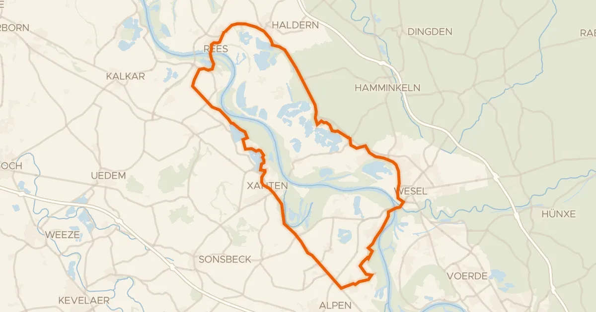 Kaart van de fietsroute Rondje Zitadelle Wesel en Bislicher Insel