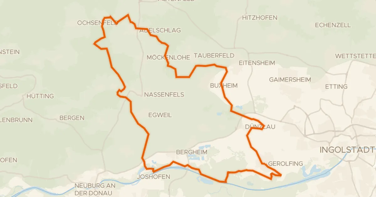 Kaart van de fietsroute Rondje Naturpark Altmühltal en Donau
