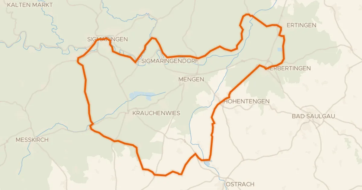 Kaart van de fietsroute Rondje Schloss Sigmaringen en Naturpark Obere Donau