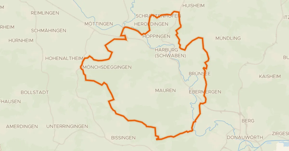 Kaart van de fietsroute Rondje Wörnitz en Eger