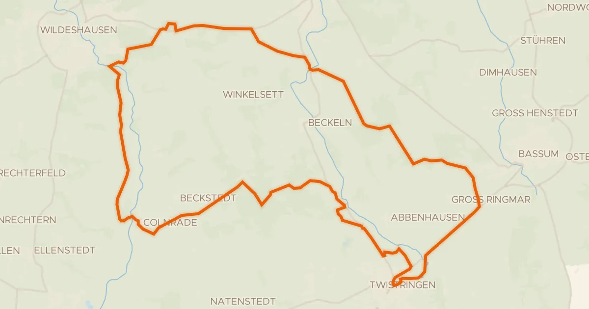Kaart van de fietsroute Rondje Hunte en Delme